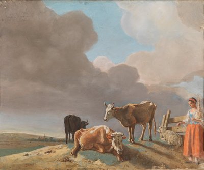 Landskab med køer, får og hyrde af Jean Étienne Liotard